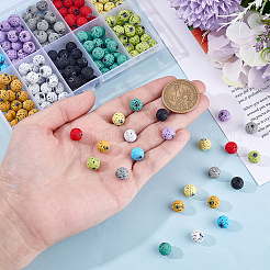 200Pcs 10 Colors Spray Painted Natural Lava Rock Beads Strands&nbsp;G-PA0001-89