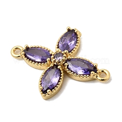 Brass Pave Cubic Zirconia 4-Petal Flower Connector Charms&nbsp;KK-A296-46A-G