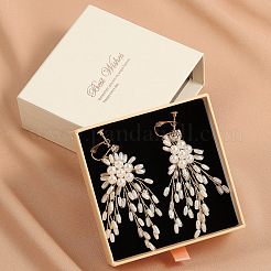 Flower Brass Plastic Pearl Tassel Clip-on Earrings&nbsp;FS-WG7092D-01