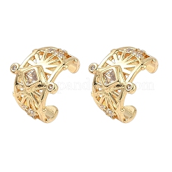 C-Shaped with Rhombus Brass Micro Pave Clear Cubic Zirconia Cuff Earrings&nbsp;EJEW-L316-01G-03