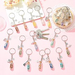 20Pcs Glass Bottle with Natural & Synthetic Gemstone Chip Keychains&nbsp;KEYC-CJ00014