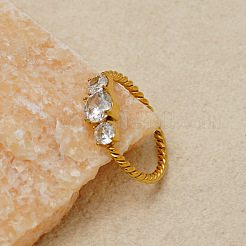 304 Stainless Steel & Clear Cubic Zirconia Finger Rings&nbsp;WG48BB7-01