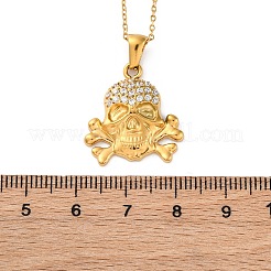 304 Stainless Steel Crystal Rhinestone Skull Pendant Necklaces&nbsp;NJEW-Z057-03C-G