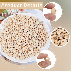 700Pcs 3 Styles Unfinished Wood Rondelle Beads&nbsp;WOOD-PA0001-50