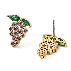 Rack Plating Real 18K Gold Plated Brass Grape Stud Earrings&nbsp;EJEW-B034-15G