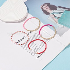 4Pcs 4 Style Heart & Word Kiss Plastic Beaded Stretch Bracelets Set&nbsp;BJEW-JB08699