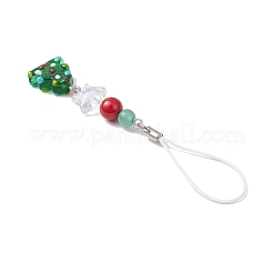 5Pcs Handmade Lampwork & Glass & Natural Green Aventurine & Natural Dyed Mashan Jade Mobile Straps&nbsp;HJEW-TA00372