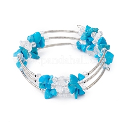 Synthetic Turquoise Chip & Glass & Brass Tube Beaded Bangles for Women&nbsp;BJEW-JB11265-02
