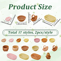 34Pcs 17 Styles Resin Rattan Basket Mini Model&nbsp;DJEW-SP0001-60