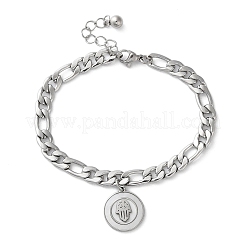 304 Stainless Steel Flat Round with Hamsa Hand Charm Bracelets&nbsp;BJEW-A036-13P