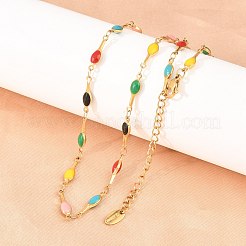 304 Stainless Steel Enamel Colorful Oval Link Chain Necklaces&nbsp;NJEW-D326-05G