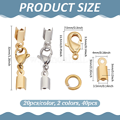 40Pcs 2 Colors Ion Plating(IP) 304 Stainless Steel Lobster Claw Clasps with Cord Ends&nbsp;STAS-PH0006-94