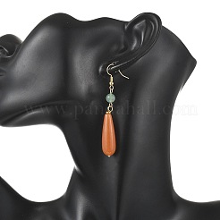Natural Red/Green Aventurine & Brass & 304 Stainless Steel Dangle Earrings&nbsp;EJEW-JE07257-01