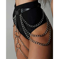 Black Imitation Leather Alloy Curb Chain Layered Tassel Leg Chain Waist Body Chains for Sexy Woman&nbsp;FS-WGB0E32-01