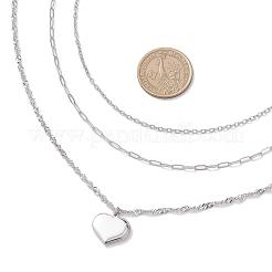 304 Stainless Steel Heart Pendant 3 Layer Chain Necklaces for Women&nbsp;NJEW-JN05478