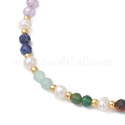 Chakra Natural Mixed Gemstone & Cultured Freshwater Pearl  Beads Braided Bead Bracelets for Women&nbsp;BJEW-JB13220