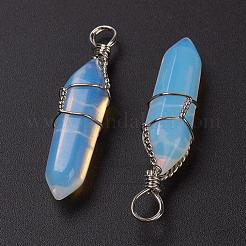 Faceted Bullet Platinum Plated Brass Opalite Double Terminated Pointed Pendants&nbsp;G-J265-14