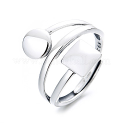 Flat Round & Square Rhodium Plated 925 Sterling Silver Finger Rings&nbsp;FS-WGC22D2-01