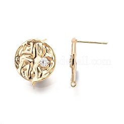 Flat Round Brass Micro Pave Clear Cubic Zirconia Stud Earrings Findings&nbsp;LS-KK-G436-01G