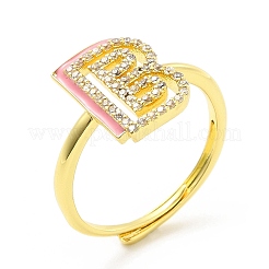 Mixed Color Enamel Initial Letter Adjustable Ring with Clear Cubic Zirconia&nbsp;RJEW-P045-01G-B