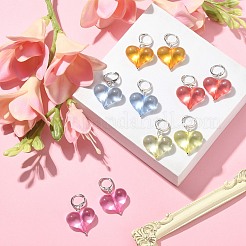 5 Pair 5 Color Acrylic Heart Dangle Leverback Earrings&nbsp;EJEW-TA00254