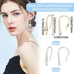 16Pcs 2 Colors Brass Micro Pave Clear Cubic Zirconia Earring Hooks&nbsp;KK-BBC0008-07