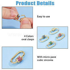 12Pcs Brass Micro Pave Cubic Zirconia Screw Carabiner Lock Charms&nbsp;ZIRC-HS0001-16