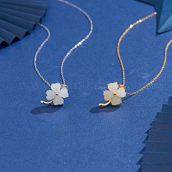 Natural Hetian White Jade Clover Pendant Necklace&nbsp;JN1078B