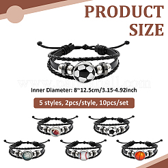 10Pcs 5 Styles Sport Theme Cowhide Multi-strabd Bracelets&nbsp;BJEW-GO0002-10