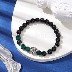 8mm Round Dyed Natural Tiger Eye & Black Onyx Beaded Stretch Bracelets&nbsp;BJEW-TA00516-02