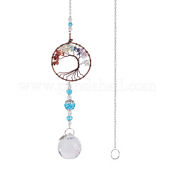 1Pc Wire Wrapped Alloy & Natural Mixed Stone Chips Tree of Life Hanging Suncatchers&nbsp;HJEW-TA0001-45B