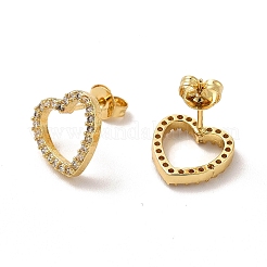Cubic Zirconia Hollow Out Heart Stud Earrings&nbsp;EJEW-F301-10