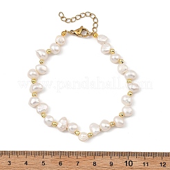 Natural Cultured Freshwater Pearl & Brass Beaded Bracelets for Women&nbsp;BJEW-JB13871