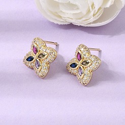 Brass Micro Pave Cubic Zirconia Stud Earrings&nbsp;KK-CBA8324-25G