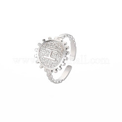 Non-Tarnish 304 Stainless Steel Flat Round with Initial Letter Open Cuff Ring for Men Women&nbsp;RJEW-S405-246P-H
