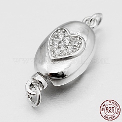 Anti-Tarnish Oval with Heart Rhodium Plated 925 Sterling Silver Cubic Zirconia Box Clasps&nbsp;STER-O015-01