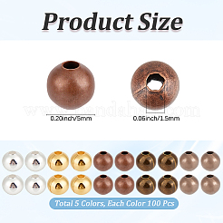 500Pcs 5 Colors Brass Smooth Round Beads&nbsp;KK-PA0001-19