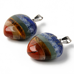 Chakra Style Assembled Natural Amethyst & Lapis Lazuli & Sodalite & Green Aventurine & Tiger Eye & Topaz Jade & Red Jasper Pendants&nbsp;G-R478-15