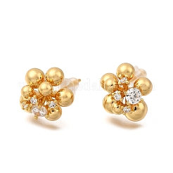 Flower Brass Micro Pave Clear Cubic Zirconia Stud Earrings&nbsp;EJEW-B148-01G