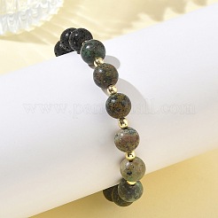 Natural Lava Rock & African Turquoise(Jasper) Beaded Stretch Bracelets for Women Men&nbsp;BJEW-JB13703