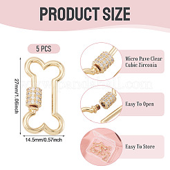 5 Pcs Brass Micro Pave Clear Cubic Zirconia Screw Carabiner Lock Charms&nbsp;KK-TA0003-17