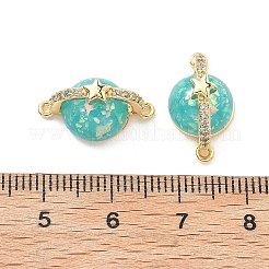 Brass Micro Pave Clear Cubic Zirconia Planet Connector Charms&nbsp;KK-B129-28G-02