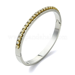2Pcs 2 Colors Brass Crystal Rhinestone and 201 Stainless Steel Hinged Cuff Bangle Sets&nbsp;BJEW-JB14320