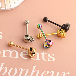 Skull 304 Stainless Steel Straight Barbell 15 Gauge Piercing Tongue Rings for Women Men&nbsp;FS-WG07D05-04