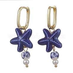 Porcelain & Shell Pearl Bead Dangle Hoop Earrings&nbsp;EJEW-JE07244