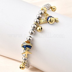 Brass Enamel Round Beads Charm Bracelets for Women&nbsp;BJEW-D317-11B-PG