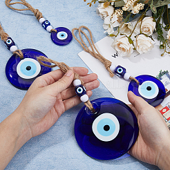4Pcs 4 Styles Flat Round with Evil Eyes Handmade Lampwork Pendant Decoration&nbsp;HJEW-FH0001-68
