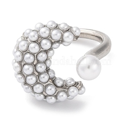 Rack Plating Moon Brass ABS Imitation Pearl Open Cuff Rings for Women&nbsp;RJEW-S242-07P