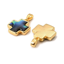 Natural Paua Shell Cross Charms&nbsp;KK-G538-31G