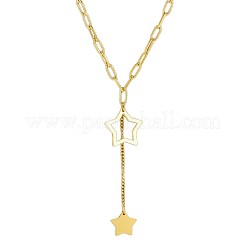 201 Stainless Steel Star Tassel Pendant Paperclip Chain Necklaces for Women&nbsp;WG5B46F-01